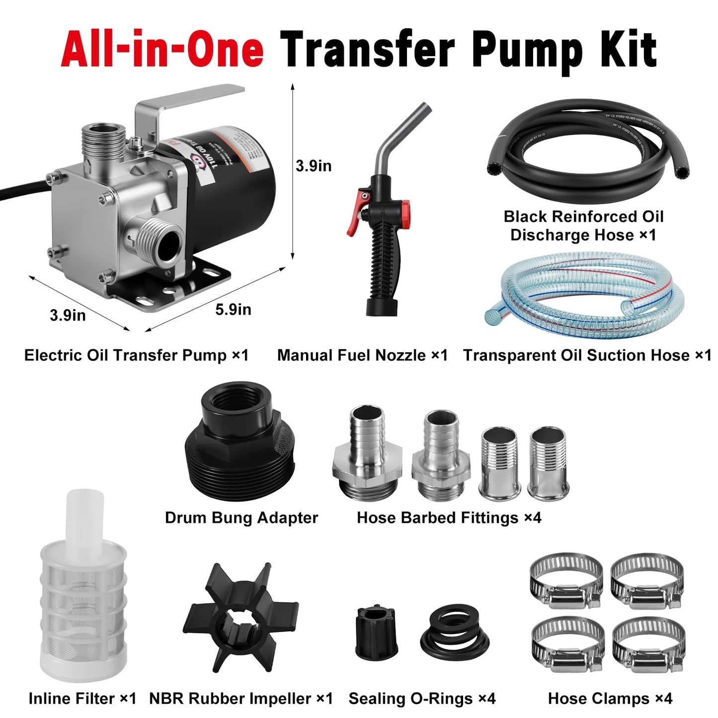 FMCNMech 8 GPM 110V Electric Diesel Fuel Transfer Pump Kit, Heavy-Duty Fuel Transfer Pump for Diesel, Kerosene & Various Oils, Portable Pump for Trucks, Generators & Farm Equipment