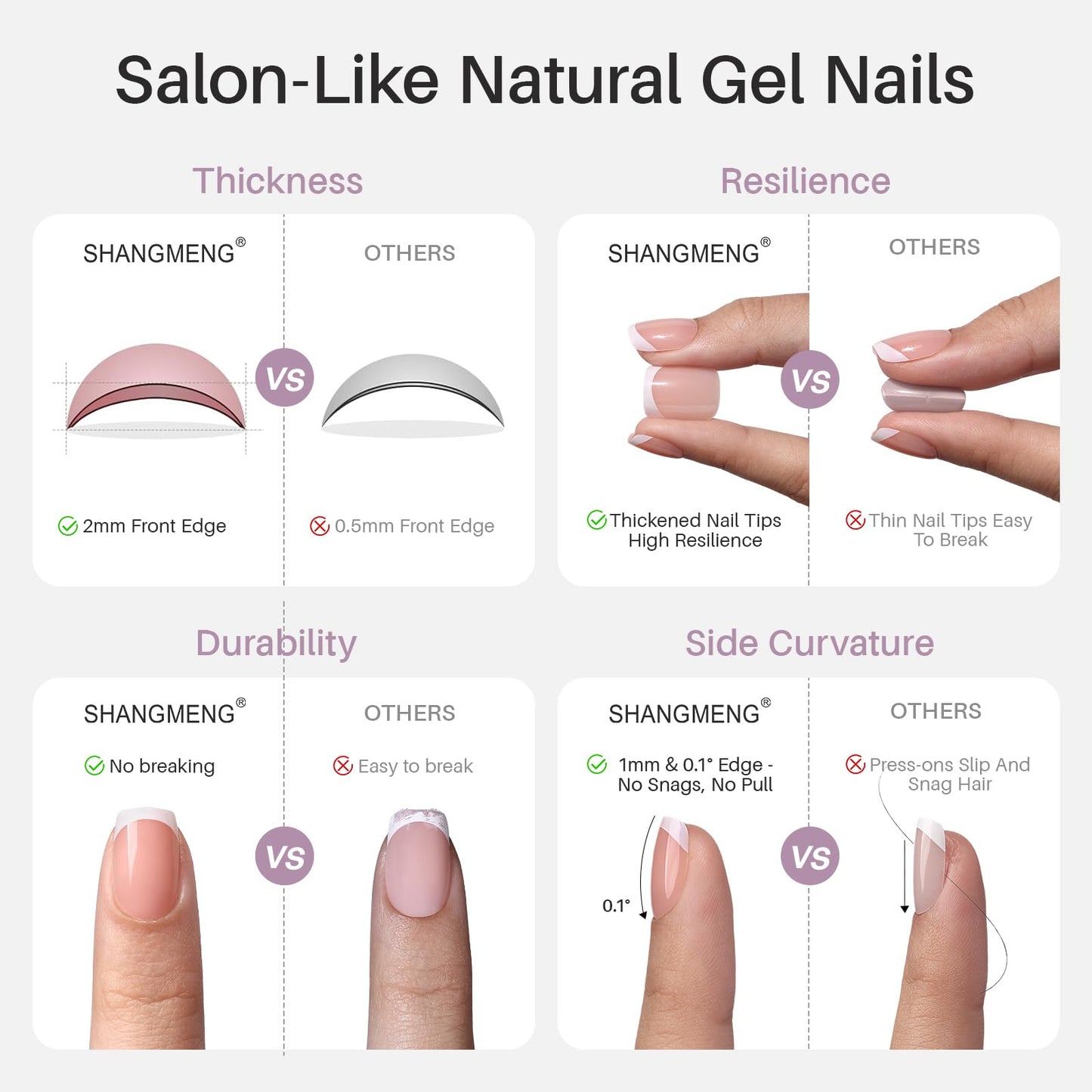 Cat Eye Nude Press on Nails Square - SHANGMENG Soft Gel Press on Nails Short for Women Gift, Fit Perfectly & Natural Stick on Nails with Glue in 16 Sizes - 32 Reusable Fake Nails, Light Nude