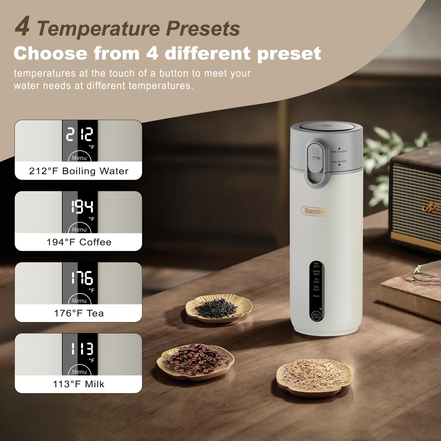 Travel Portable Electric Kettle (Non-Rechargeable), Food-Grade 316 Stainless Steel (300W/400ML) Fast-Boil Small Hot Water Boiler with 4 Temp Settings, Keep Warm, Auto Shut-Off & Boil-Dry Protection