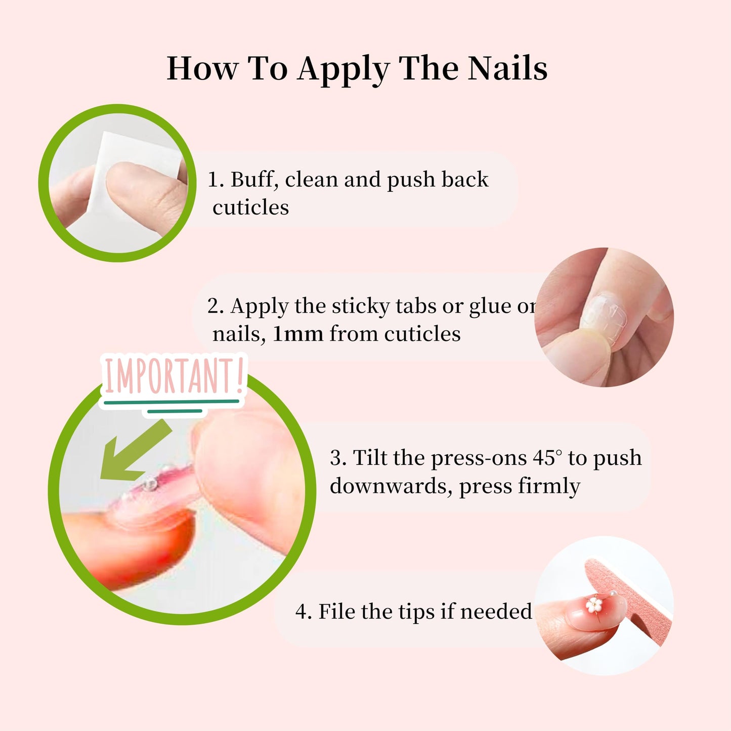 Hanakoko Handmade Press-On Nails, Floral Designs with Glitter and Pearls, Coffin Shape Press-on Nails Reusable 10 Pcs (French Spring, M)