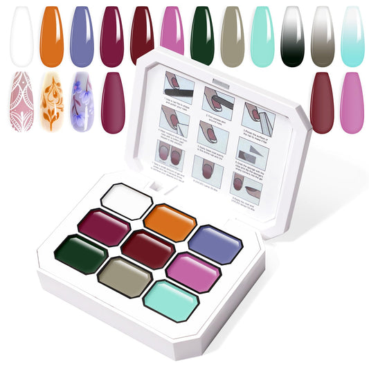 U-Shinein Gradient Painting Gel, 9 Colors Ombre Gel Nail Polish Brown Red Sponging for Pigment Pat Aura Nails French Manicure Long-lasting Soak of UV Home Salon DIY Nail Art Foreign Landscapes