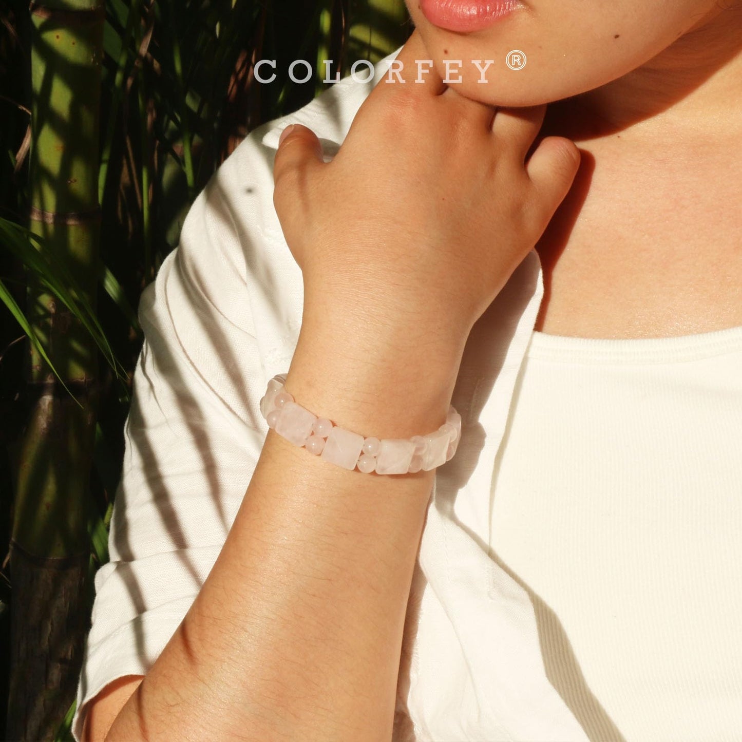 COLORFEY Womens Crystal Bracelets - Healing Rose Quartz Beaded Bracelets Unique Flated Square Bead Crystal Jewelry Gift for Women Men, Premium Handcrafted Gemstone Bracelet for Beauty& Spiritual