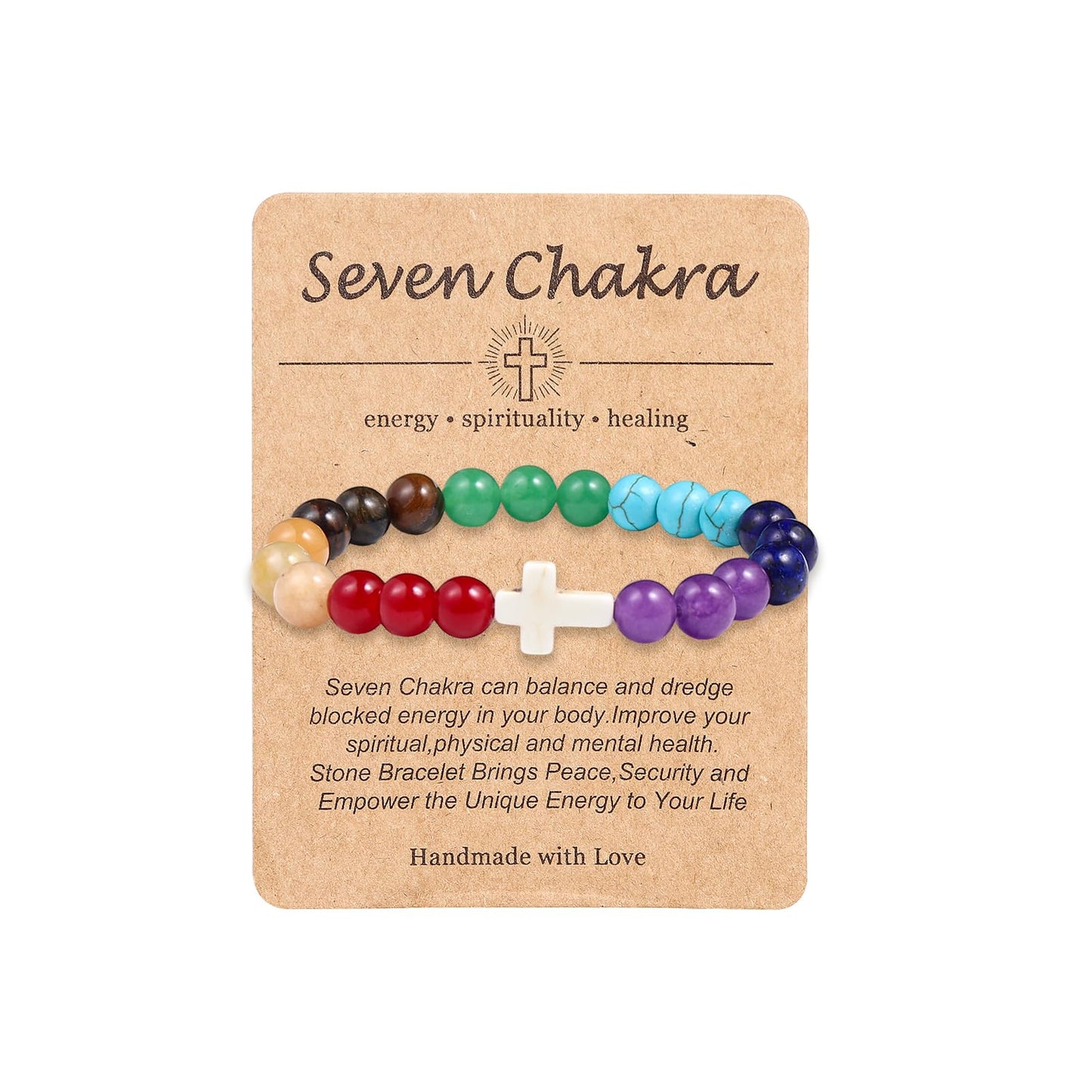 Pingyongchang Christian Gifts for Women Men Cross Healing Crystal Bracelet Faith Easter Catholic Religious Bracelet Natural Stone Stretch Bracelets Stress Relief Anxiety Yoga Bracelet (Seven Chakra)