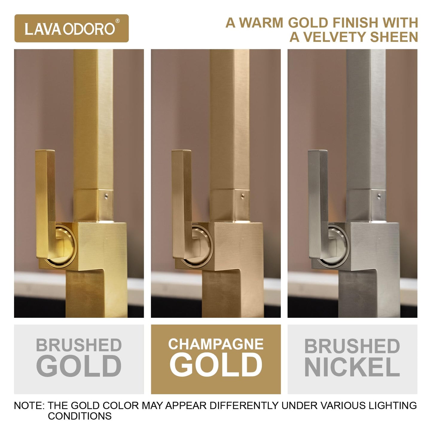 Lava Odoro Champagne Gold Kitchen Faucet with Pull Down Sprayer, Bronze Gold Single Handle Kitchen Sink Faucet, 1 Hole Faucet for Kitchen Sink with Magnetic Docking Spray Head and Deck Plate KF182-CB