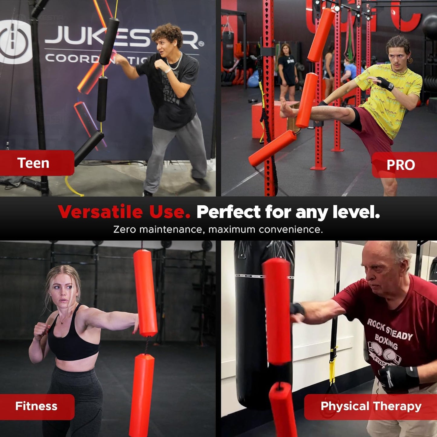 Jukestir® Only Punching Bag with Dynamic Motion. Better Footwork Than Double End Bag, Speed Bag. More Agility Than Heavy Bag. Boxing MMA Equipment. Great Workout for Adult or Teen. Used by Pros.
