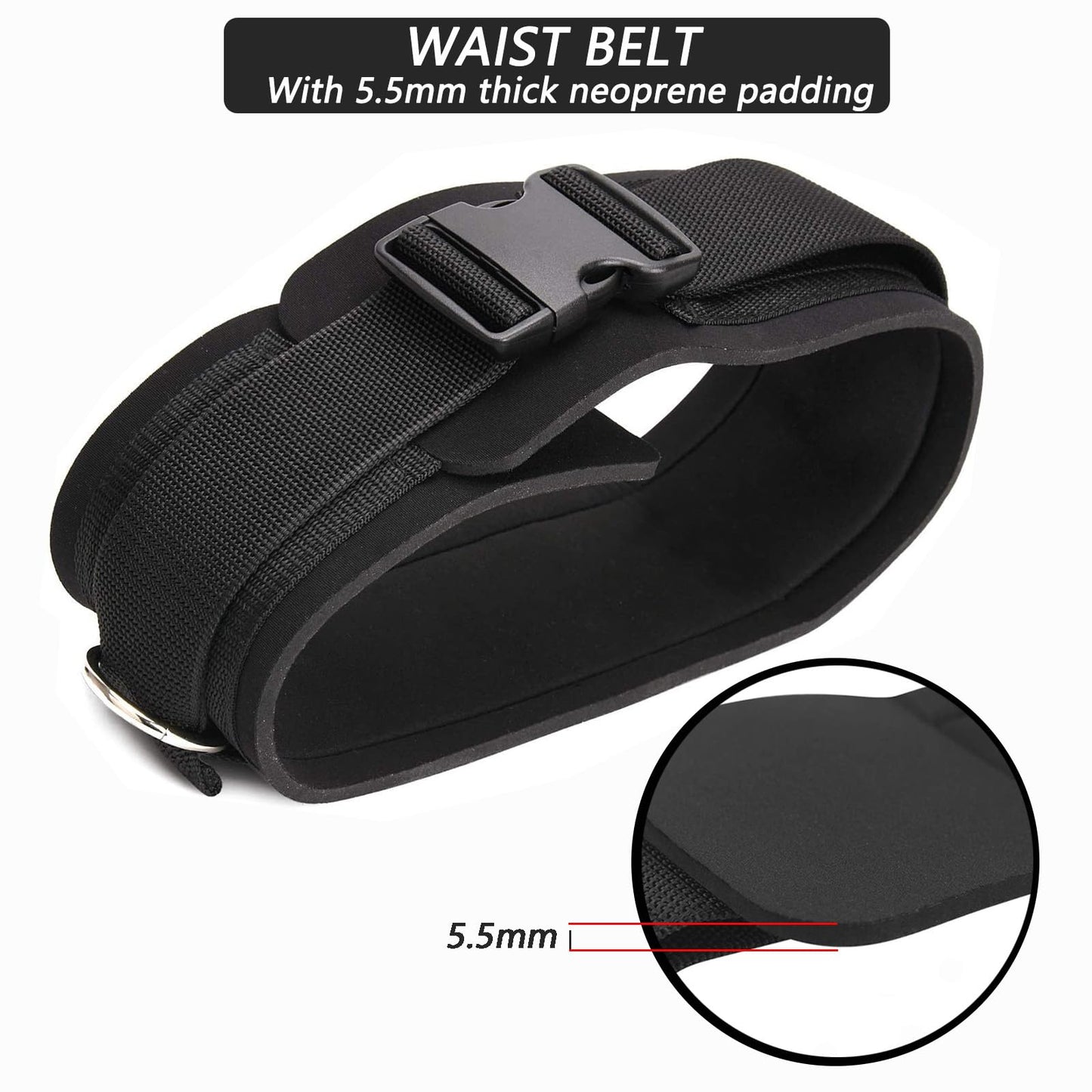 LOOEEL Adjustable Waist Belt Soft Neoprene Padded Belt with 2 Movable Rings for Cable Machines Fitness Exercise Speed Agility Resistance Training