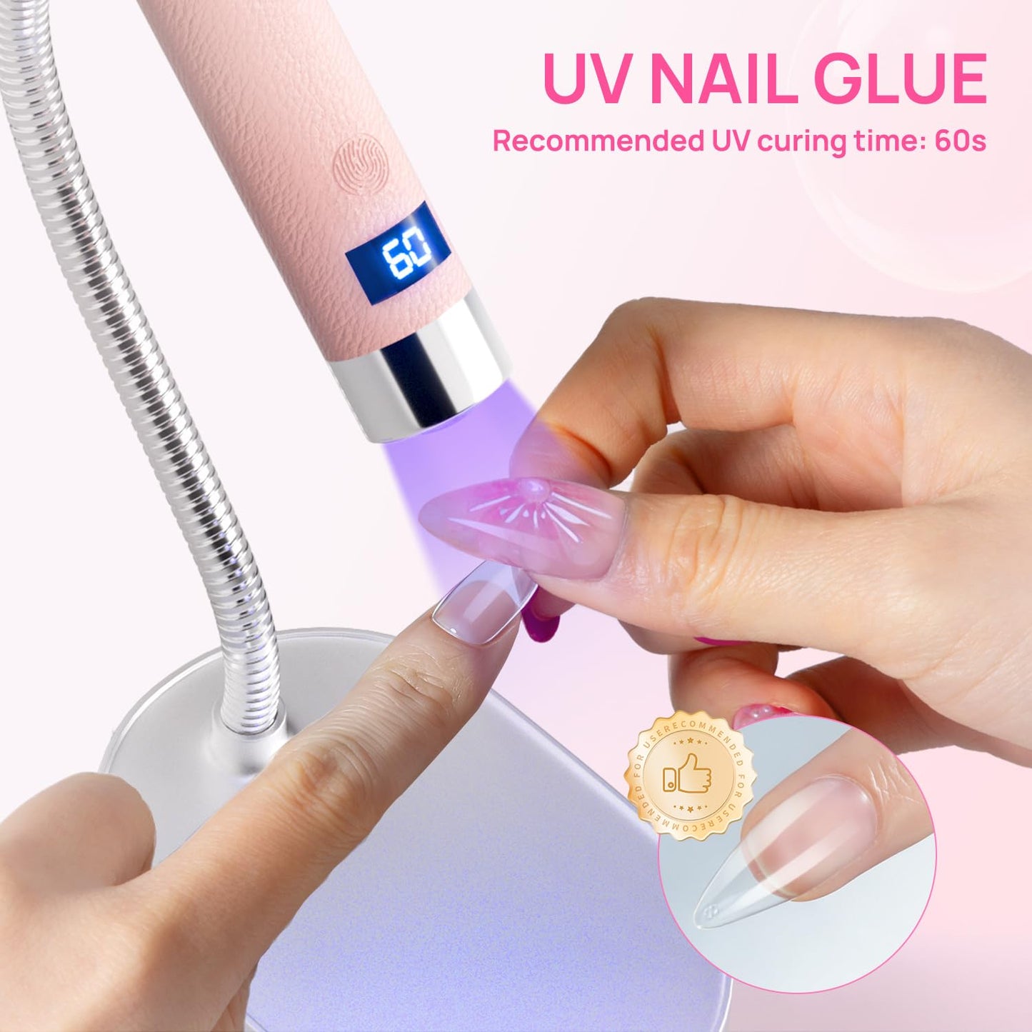 Krofaue 2-in-1 Kids Nail Art Kit, 80g UV Curing Solid Nail Glue Gel + 240PCS Extra Short Almond Soft Gel Nail Tips, 12 Sizes Clear Full Well Fake Nails Manicure Set for 9-12 Years Old Girls Home DIY &