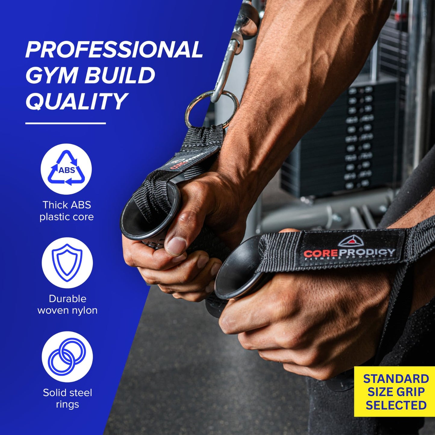 Core Prodigy Heavy Duty Exercise Handles - Grip Attachments for Cable Machine Pulleys, Gym Equipment, Resistance Bands, and Weight Lifting (Standard)