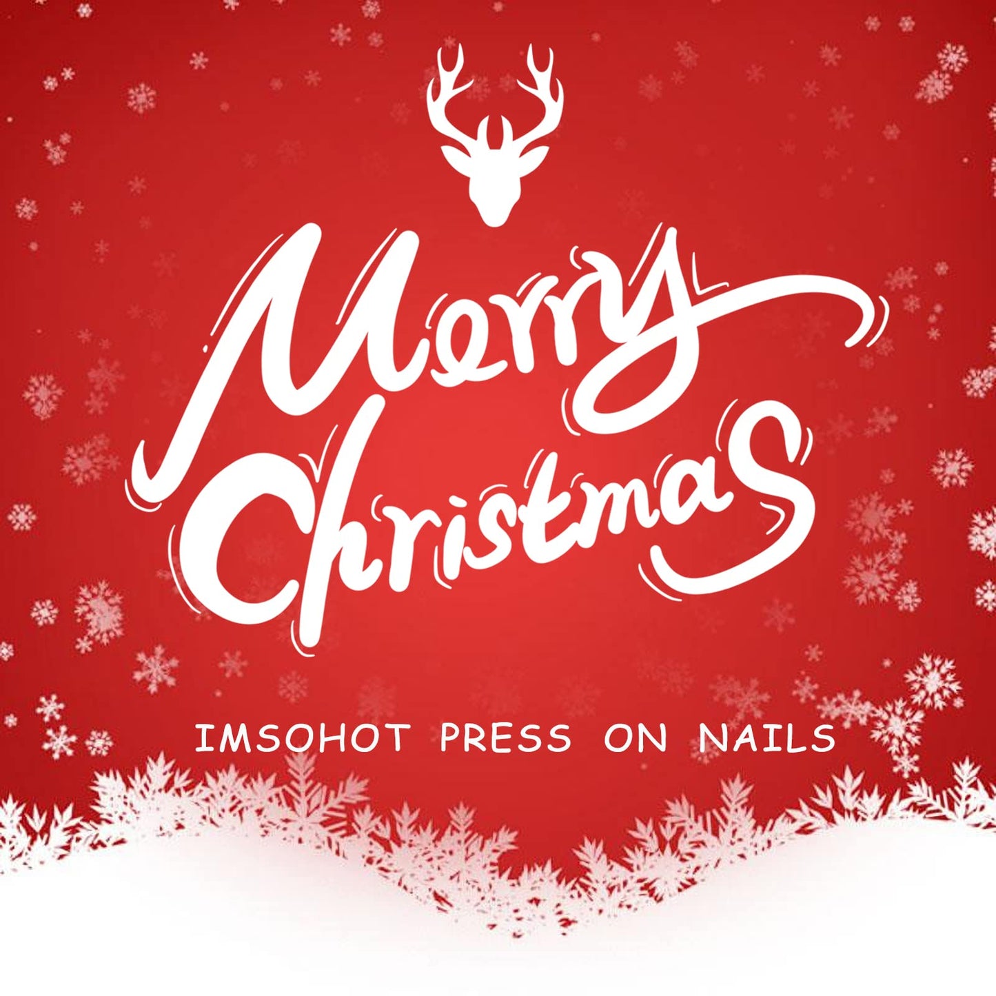 IMSOHOT Press on Nails Square Medium Fake Nails Green Glitter Full Cover Acrylic False Nails Glossy Glue on Nails with White Snowflake Designs 24Pcs