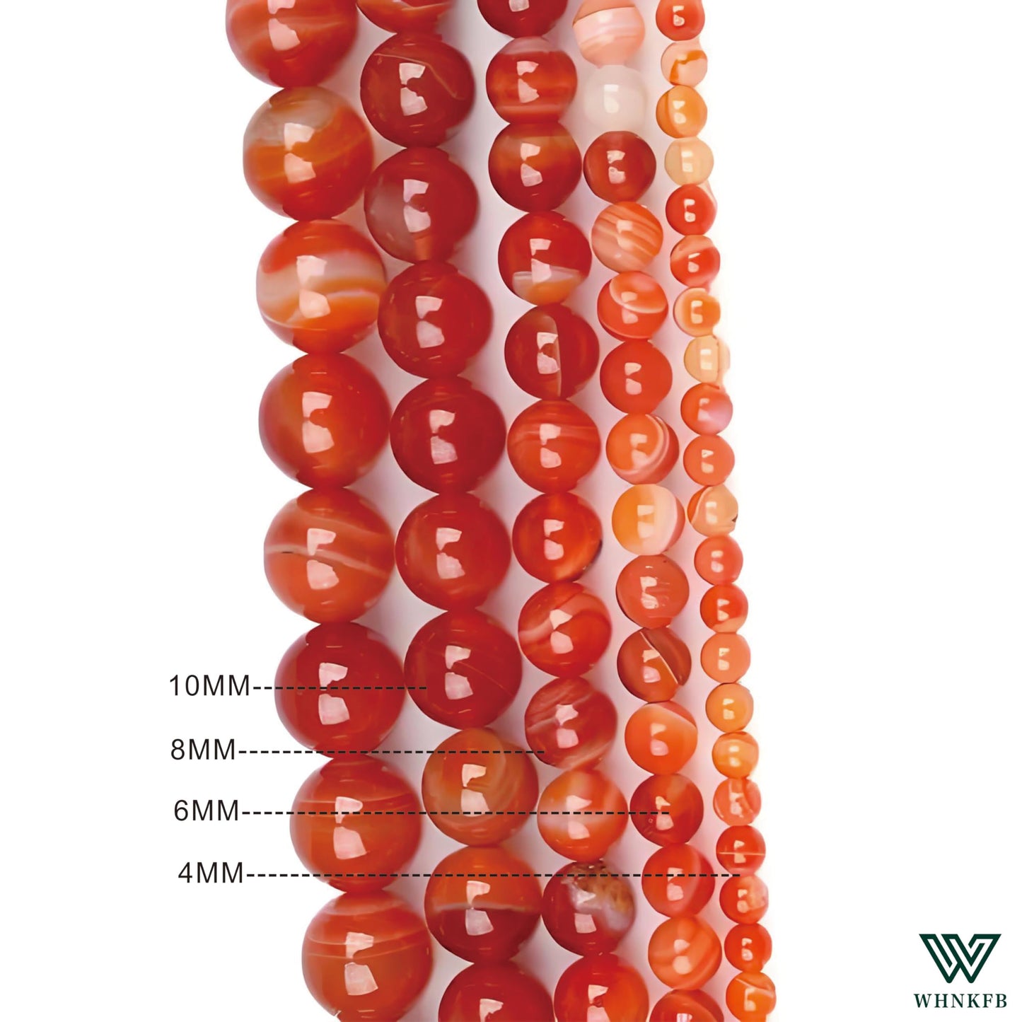 WHNKFB 10mm 50PCS Natural Red Agate Round Beads, Banded Loose Gemstone Beads for Jewelry Making Craft - 4mm 6mm 8mm 10mm Options with Free Elastic Cord