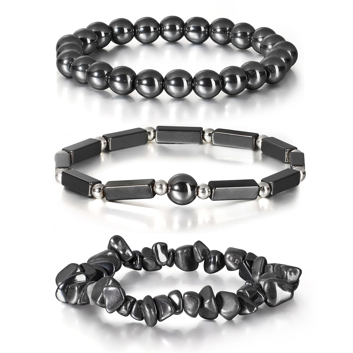 IVY TAILI 3 Pcs Black Hematite Bracelet for Women 8mm Hematite Crystal Bracelet for Women Hematite Jewelry Natural Healing Protection Stone Bracelets Beaded Bracelets Gift for Men Women