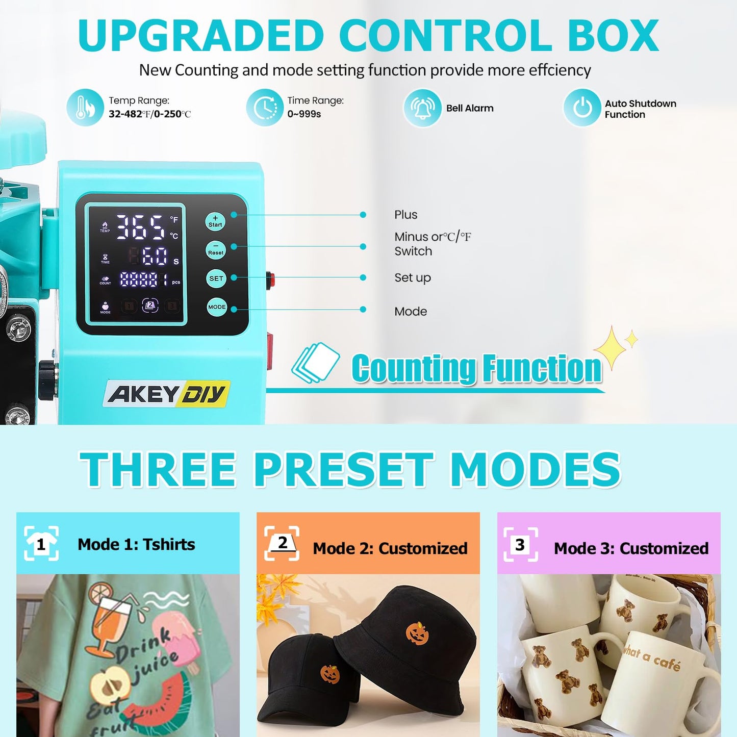 AKEYDIY Heat Press 15x15 inch 8 in 1 with 30OZ Tumbler Press, 360° Swivel Away Slide Out Digital Shirt Press Machine, Industrial Heat Transfer Machine Sublimation for T-Shirt/Tumbler/Mug/Hat/Cap/Plate