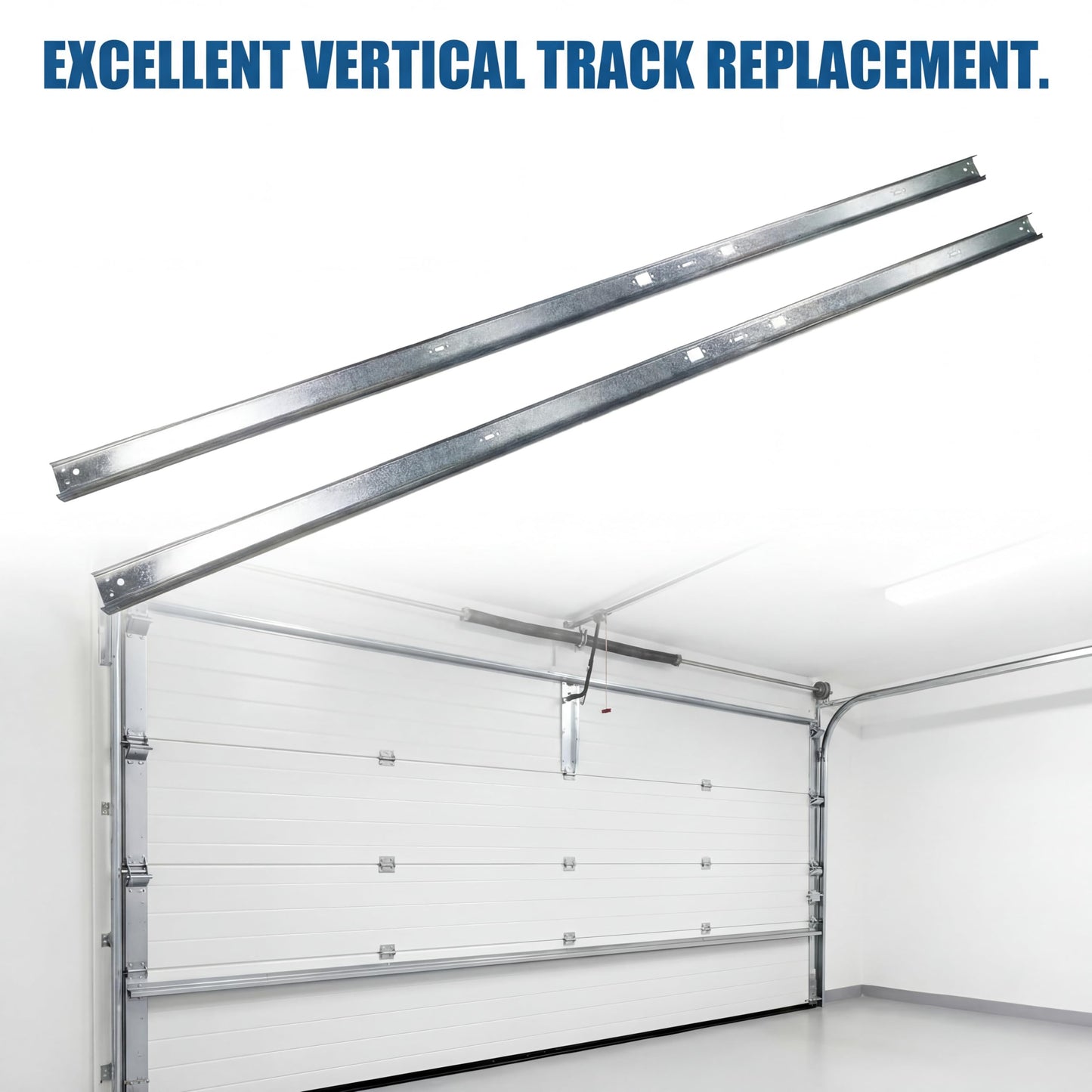 2-Pack Universal Garage Door Vertical Track Set – 88" Tall Replacement Rails for 8' Foot Doors, 2 mm Heavy Duty Galvanized Steel, Durable & Warp-Resistant, Fits 2" Rollers