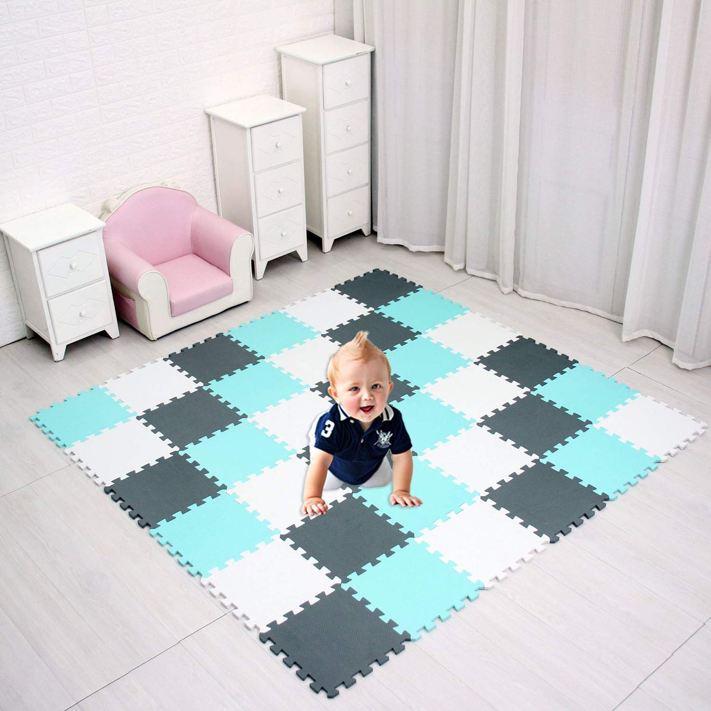 XMTMMD Soft Non-Toxic Foam Baby Play Mat | Toddler Playmat | EVA Foam Interlocking Tiles for Gym, Nursery, Playroom | 18 Squares Foam Floor Mats for Kids & Babies | Colorful Jigsaw Puzzle Play Mat