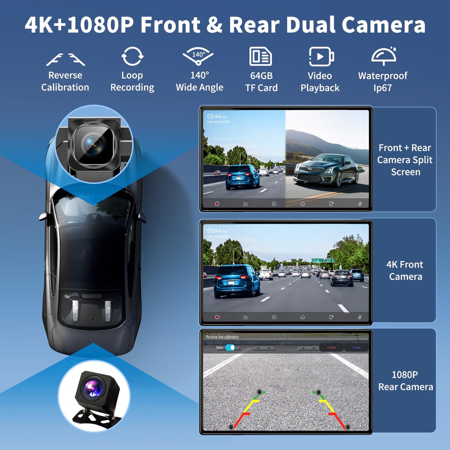 Wireless A pple Carplay Screen Carplay Screen for Car 11" with 4K Dash Cam 1080P Backup Camera, Car Stereo for Carplay & Android Auto GPS Navigation/Bluetooth/Mirror Link/Voice Control/AUX/FM/Siri