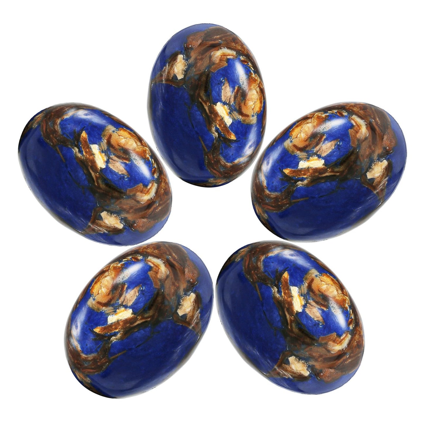 TUMBEELLUWA Sea Sediment Jasper Oval Stone Cabochons Flatback Semi-precious CAB for Jewelry Making Pack of 5, Blue&Gold(18x25mm)