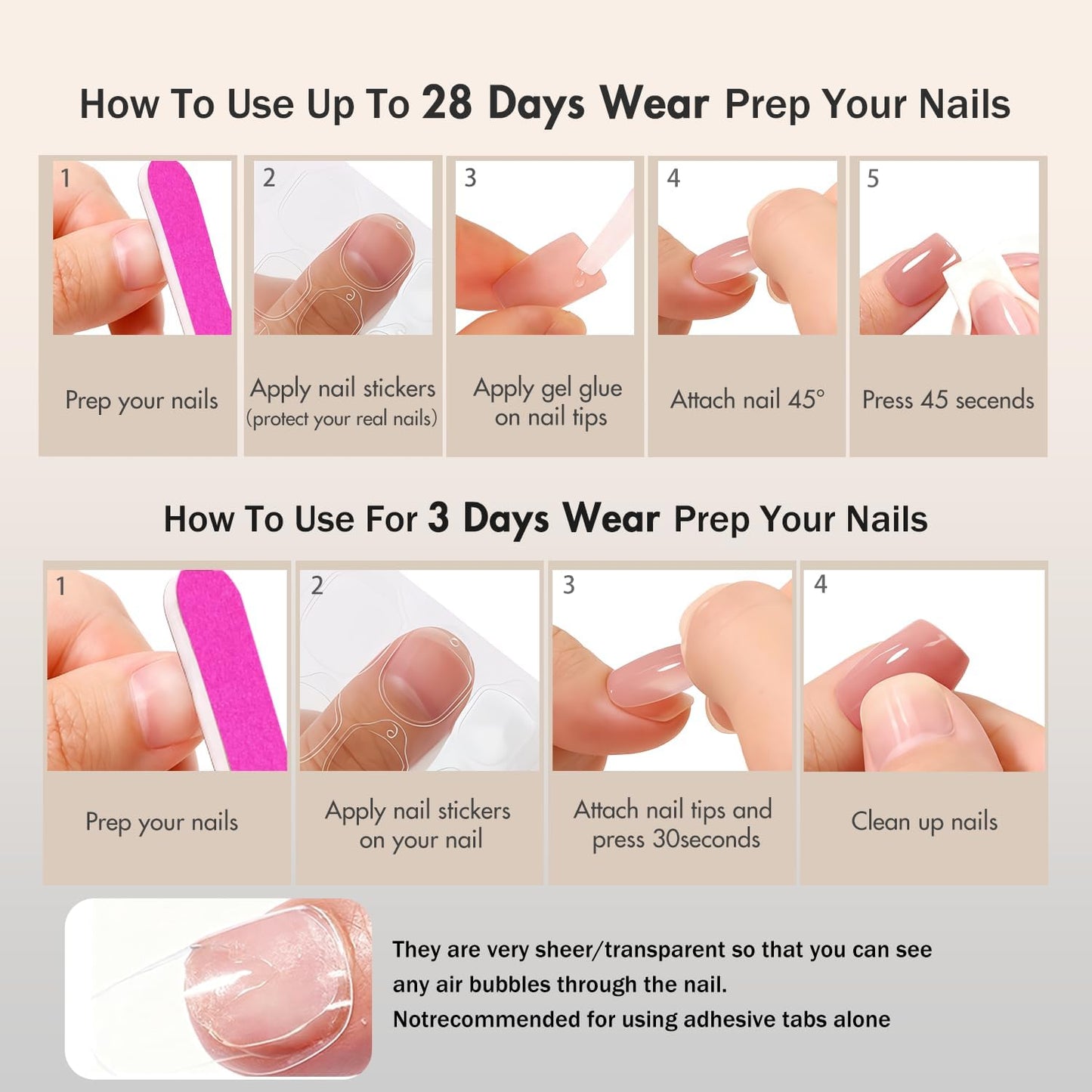 SXVME Press On Nails Long Square - Baby Blue Press on Nails with Glue for Women, Natural Simple Fake Nails Press ons Medium, Glossy Soft Gel Glue on Nails Coffin, Reusable Nail Stick Ons, 24 Pcs