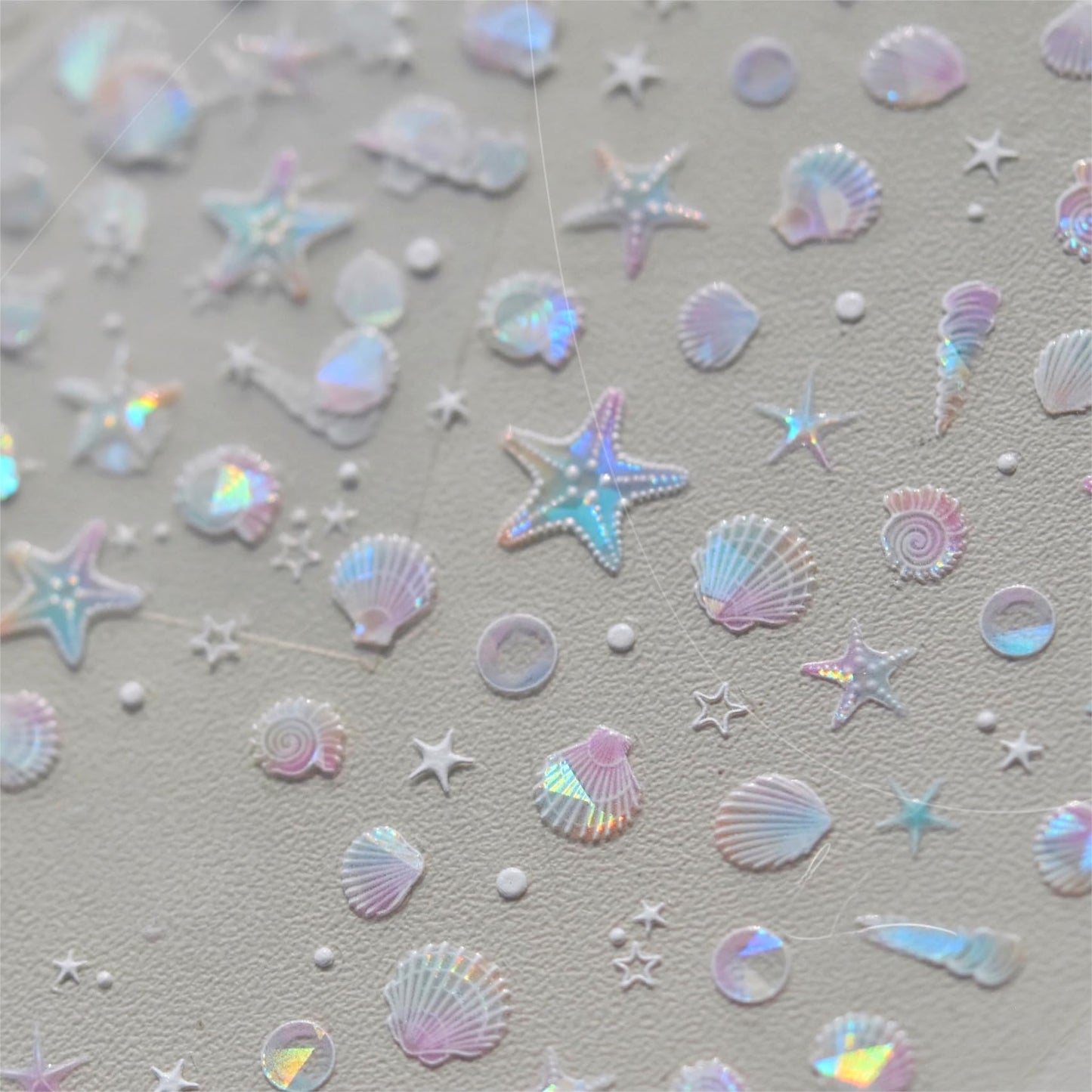 Phuryllic 3D Nail Stickers for Nail Art, Embossed Self-Adhesive Cute Nail Charms & Decals for DIY Nails, Easy-to-Apply Nail Design Supplies & Accessories for Home Manicure-Iridescent Starfish