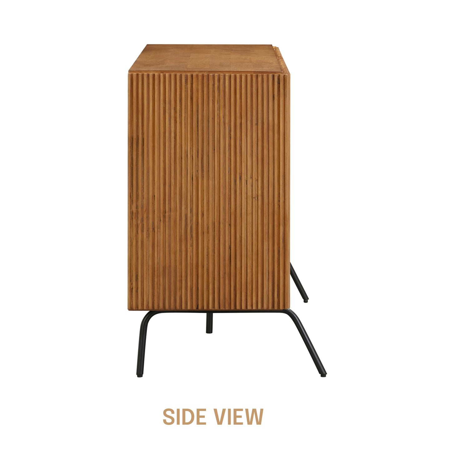 NTC Veil Modern Sideboard with 3 Doors, Buffet Cabinet with Vertical Groove Design and Metal Legs, Storage Cabinet for Living Room, and Hallway, Effortless Assembly, Teak Look