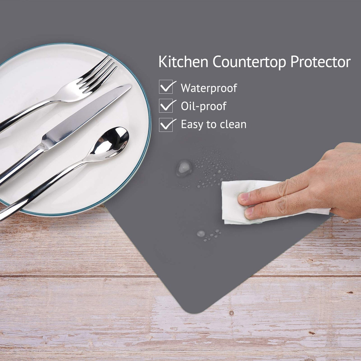 Gartful Silicone Mats for Kitchen Counter, Thicker 0.06", 25 x 17 inches Multipurpose Table Mat, Silicone Pad Desk Work Mat, Nonstick Nonskid Heat-Resistant Pad, Placemat, Dark Gray