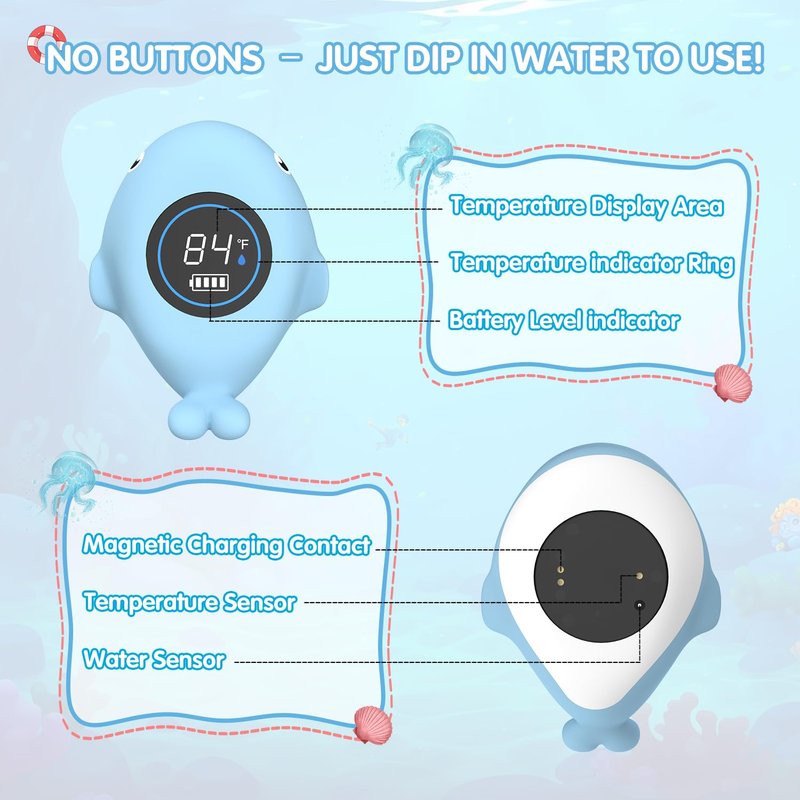 BabyElf Rechargeable Baby Bath Thermometer – Digital Water Thermometer with Safe Temperature Alert, Fast & Accurate Reading for Newborn Infant Toddler, Floating Bath Toy