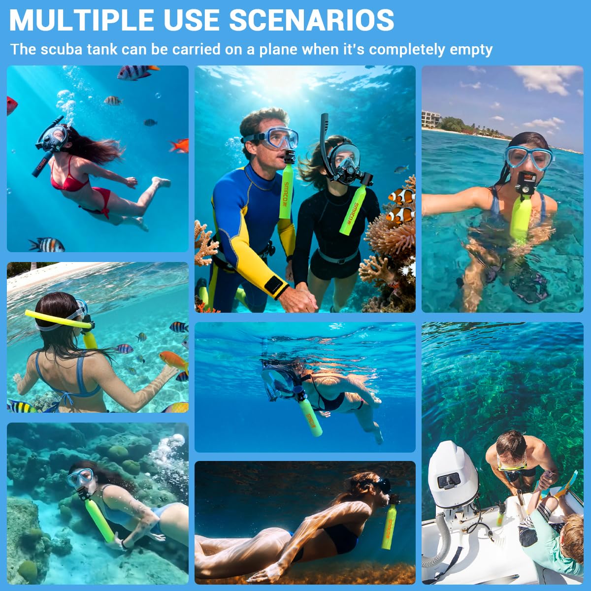 SMACO Mini Scuba Tank with Pump 0.5L - Portable Diving Tank with Up to 10 Minutes Air Supply, Compact Scuba Tank Pony Bottle for Snorkeling & Emergency Backup (33ft/100ft) - Lightweight Oxygen Tank
