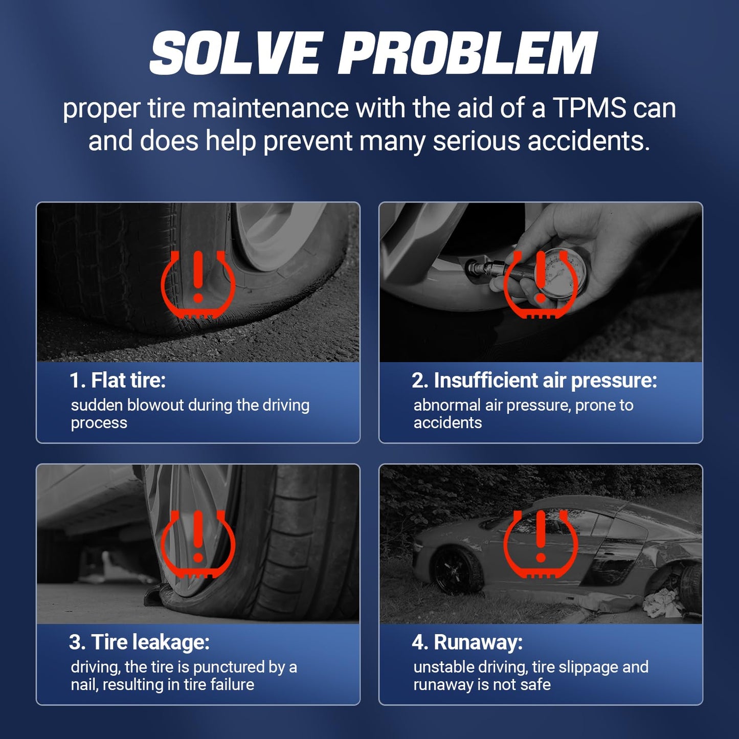 TPMS Sensor GM, 4 Pack 315MHz Tire Pressure Monitoring System Sensor Compatible for Chevy Silverado GMC Cadillac Buick, Replaces# 13586335 13581558 13598771 13598772