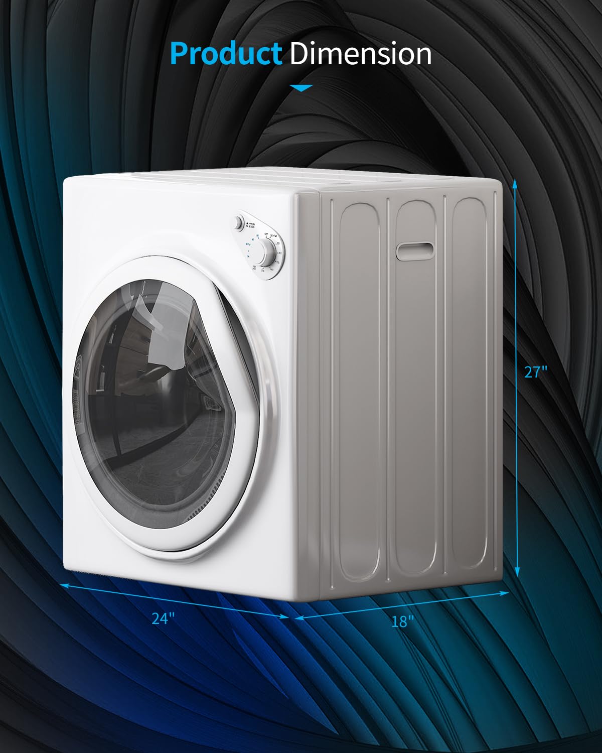 TABU 3.5 Cu. Ft Compact Dryer, Portable Clothes Dryer with Stainless Steel Tub, Front Load Electric Dryer with 4 Automatic Drying Mode, Ideal for Home, Apartment, RV, White
