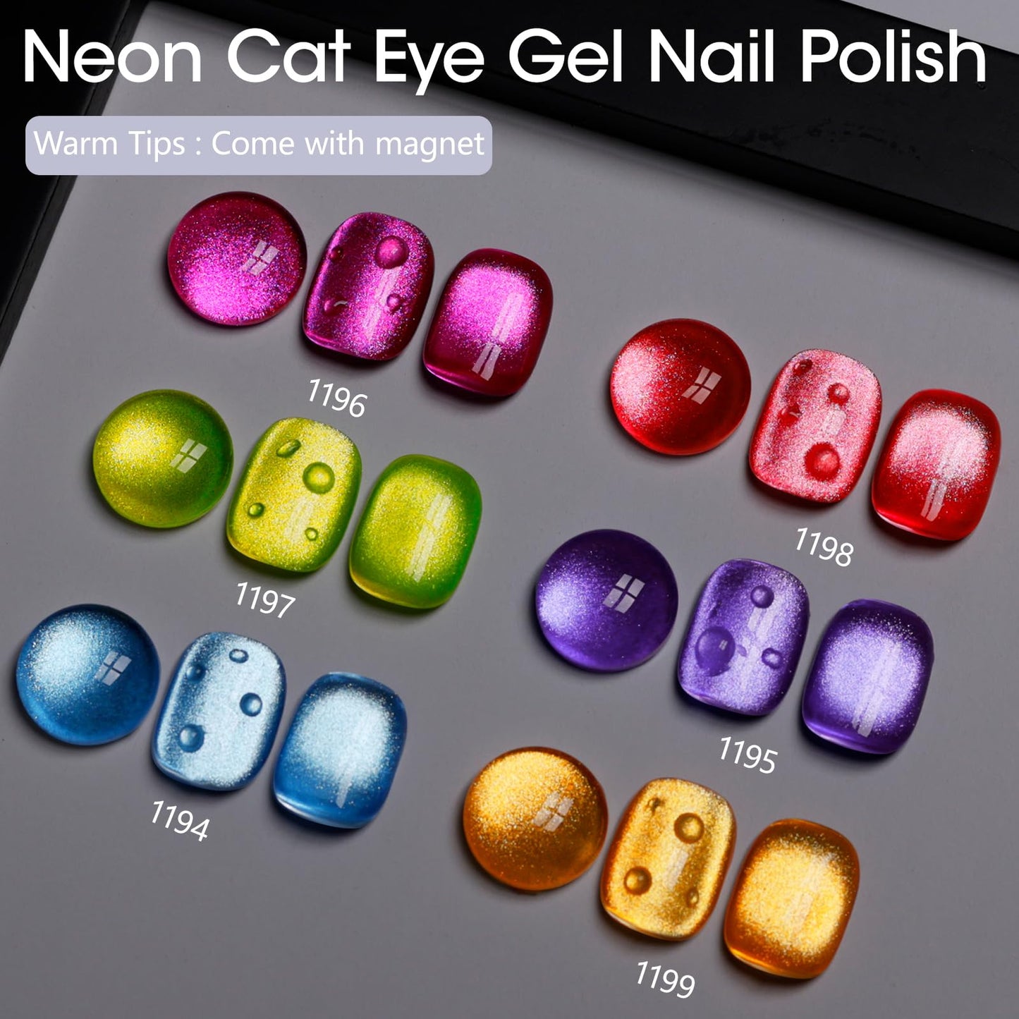 GELLEN Fruit Collection Cat Eye Gel Nail Polish, 6 Colors Neon Magnetic Gel Polish Set with Sparkle Finish, Soak Off UV LED Holographic Reflective Polish Kit for DIY Manicure or Salon Use