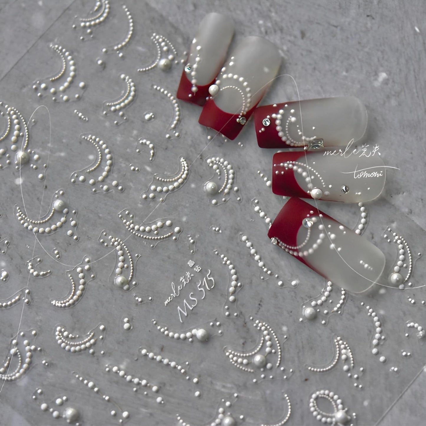 5D Embossed White Pearl Nail Stickers for Nail Art French Tip Nail Art Stickers Self Adhesive White Line Nails Decals Cute Nails Art Supplies for Women Girls