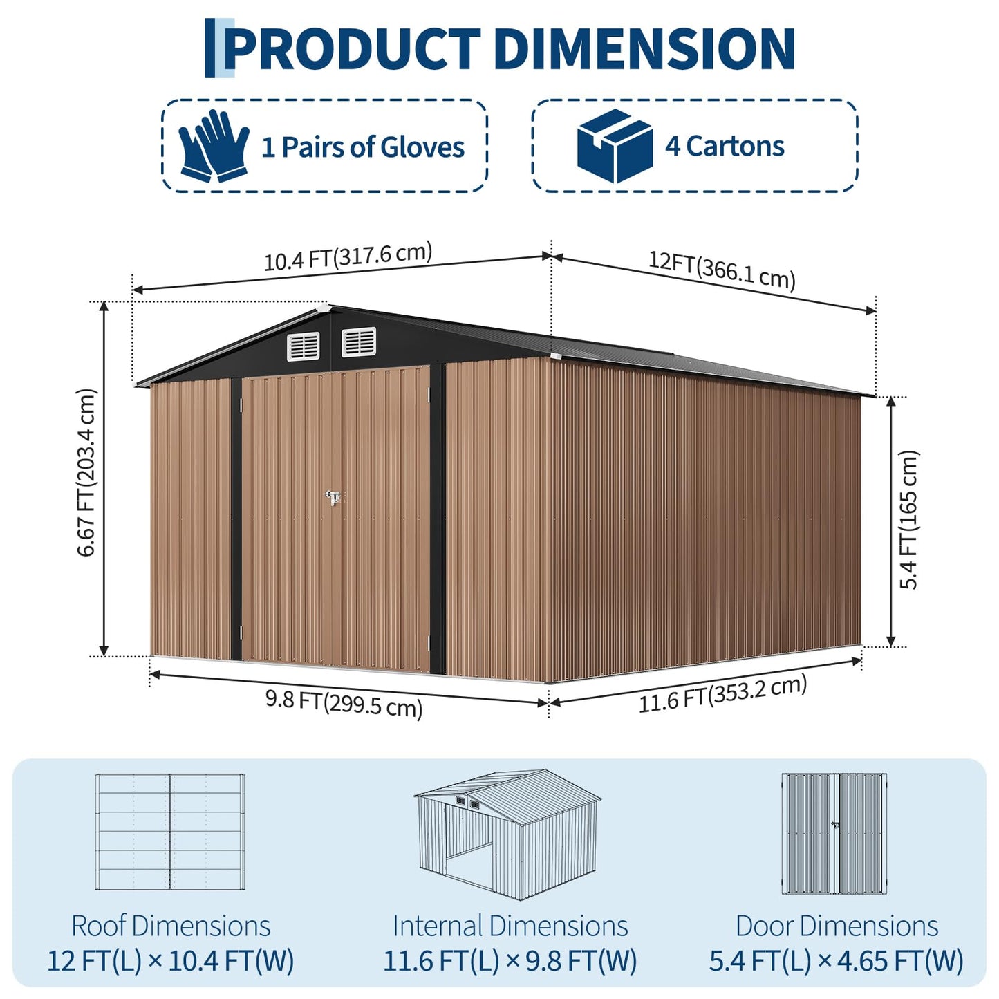 GarveeLife 12 X 10 ft Outdoor Storage Shed, Metal Garden Sheds & Outdoor Storage with Updated Frame Structure, Backyard Garden Terrace Tool Shed for Backyard, Lawn, Patio, Bike Storage, Brown