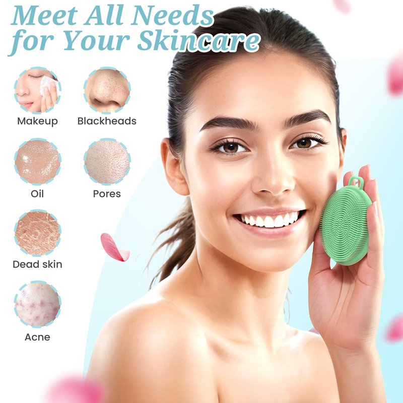 GEENOA Silicone Face Scrubber 2PCS, Manual Face Scrubber Exfoliator with Soft Bristles and Non-Slip Handle, Gentle Facial Scrubber Face Brush for Super Lathering & Deep Cleansing(Black+Pink)