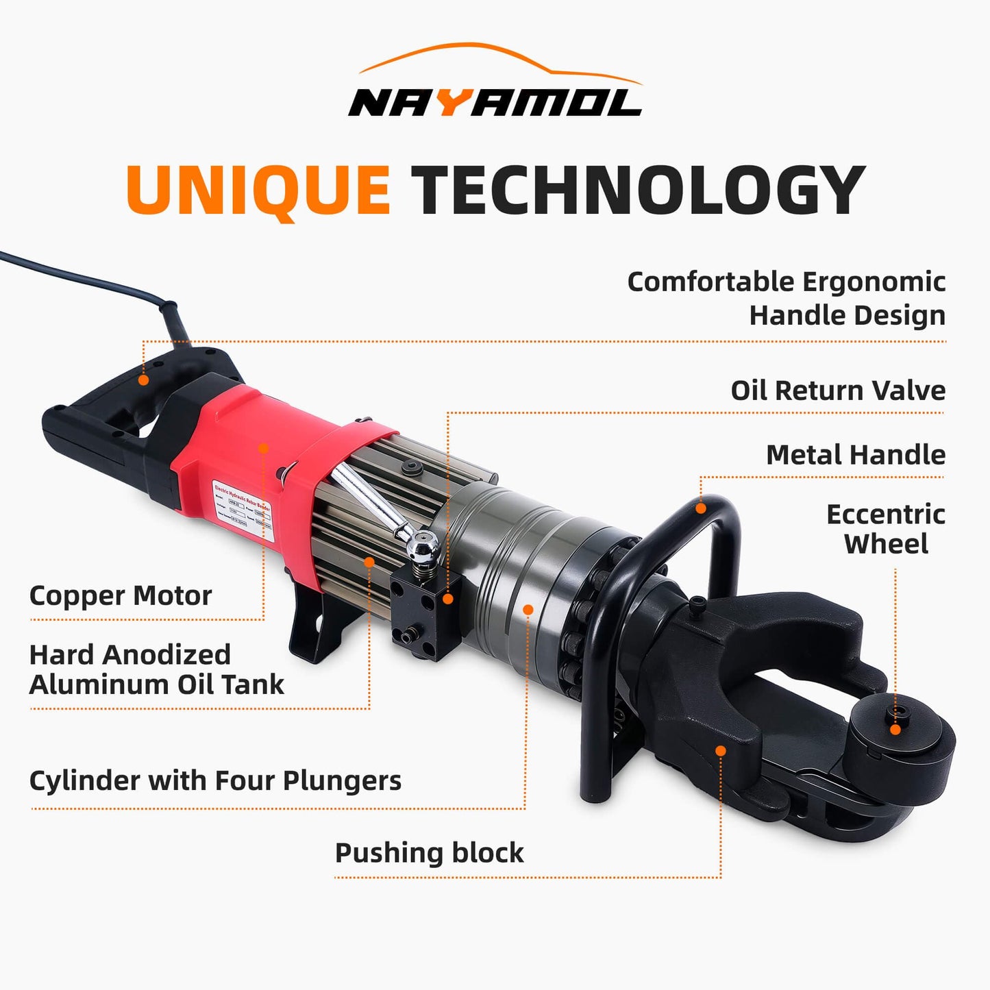 NAYAMOL 1400W Hydraulic Rebar Bender 14–22mm, 110V Electric Rebar Bending Machine, 0–130° Adjustable Angle, Fast 2.5–3.5s Operation, Portable Tool with Pure Copper Motor