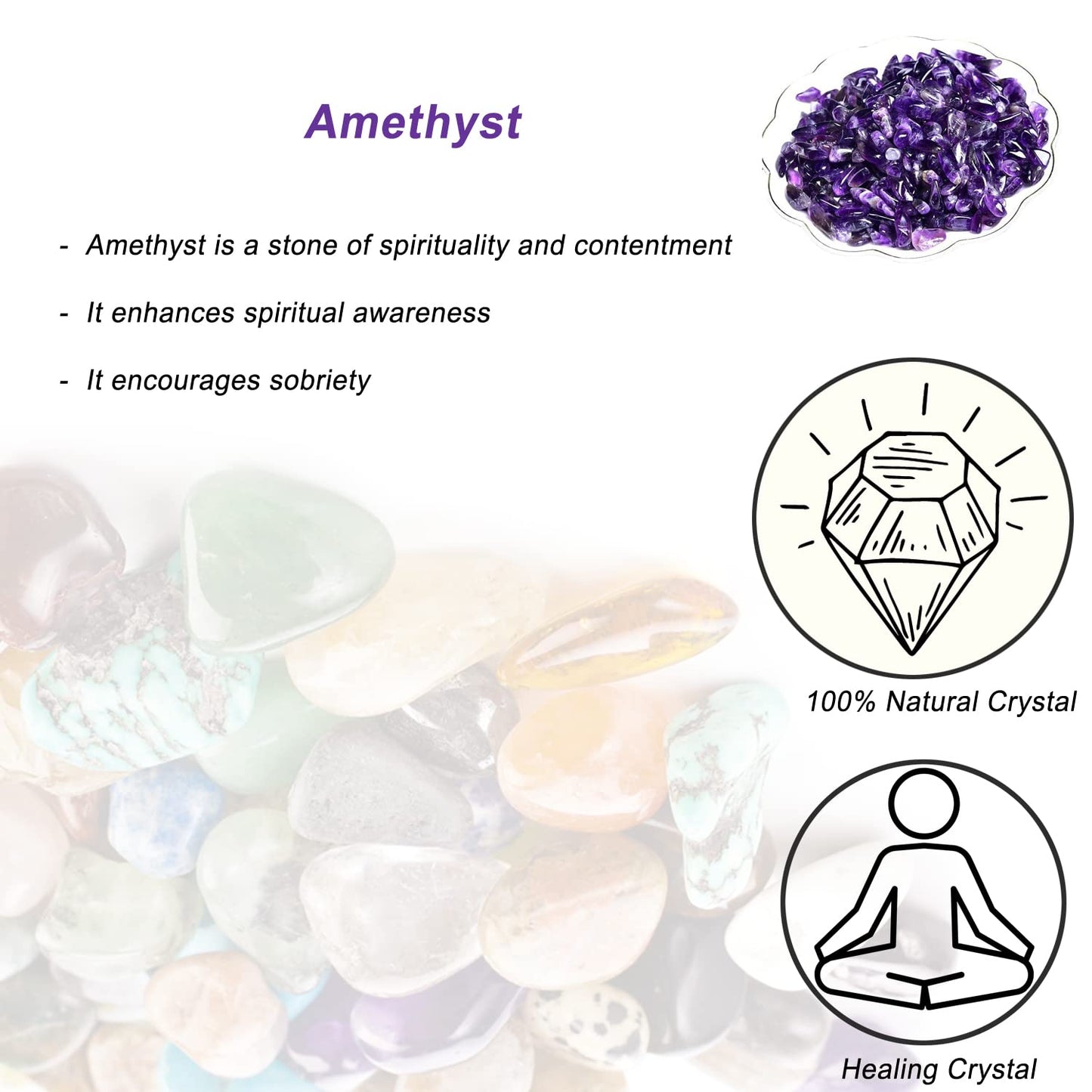 Natural Amethyst Tumbled Chips Crushed Crystal Stone, 7-9mm Polished Healing Crystal Chips Healing Reiki Crystal Jewelry Making Home Decoration