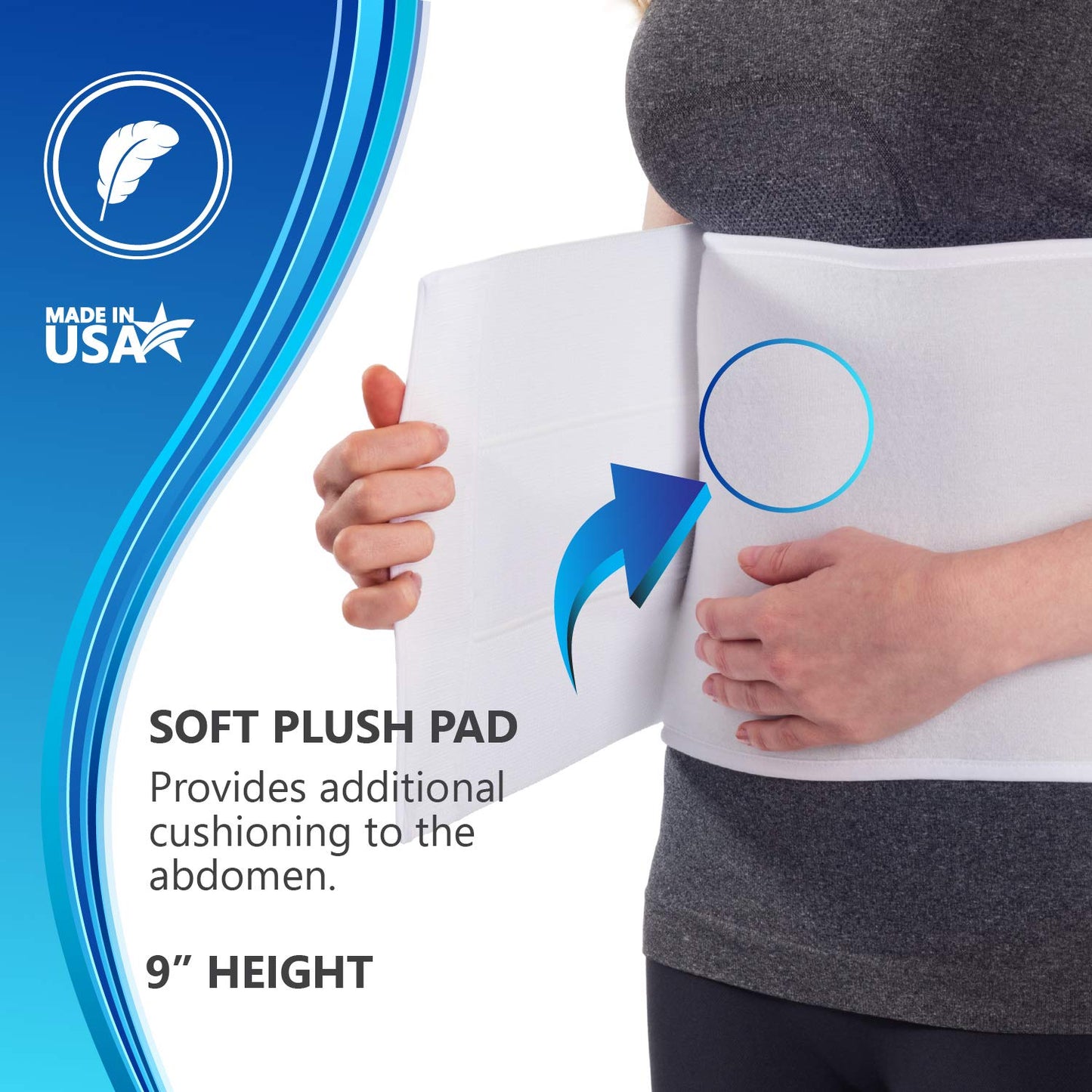 NYOrtho Abdominal Binder for Women - Soft Belly Wrap for Post-Surgery Recovery, Swelling, Hernia & Core Support - Plush, Adjustable, Latex-Free Compression Belt - 3 Panel 9" High - Small 30""-45"""
