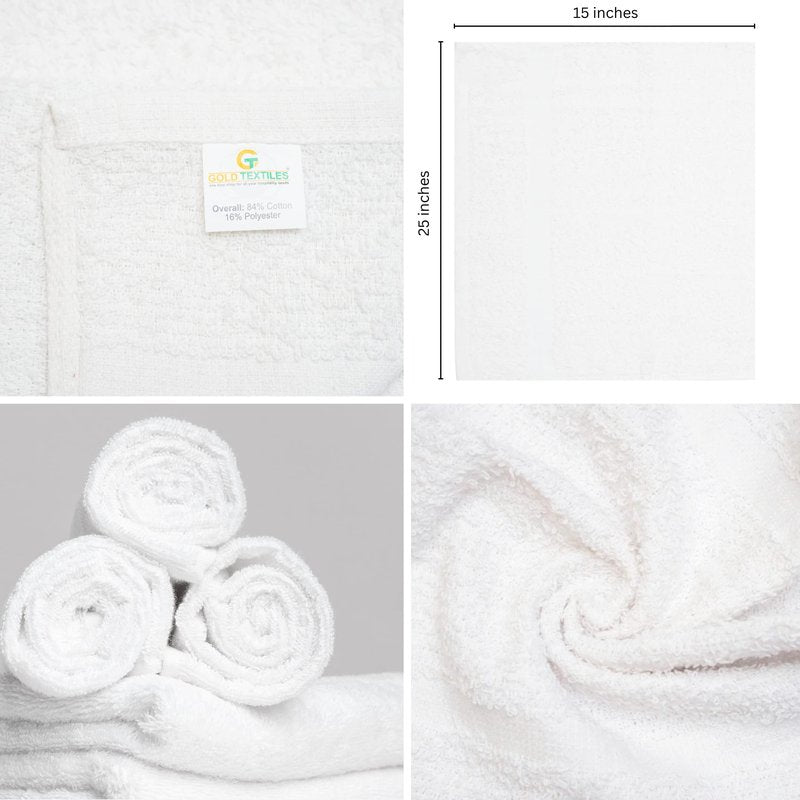 GOLD TEXTILES 12 Pack White Economy Cotton Blend 15x25 Inches Basic Hand Towels- Gym Towels (1 Dozen)