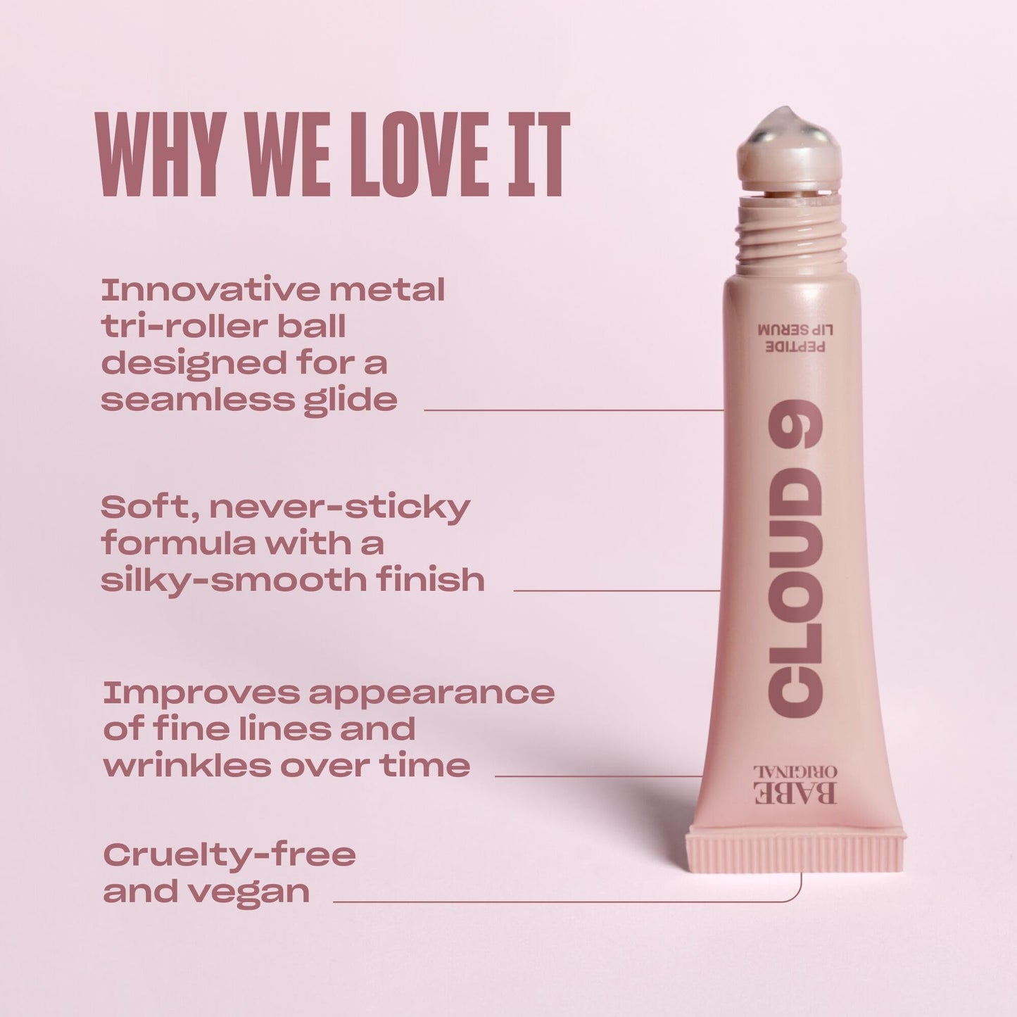 BABE ORIGINAL Cloud 9 Peptide Lip Serum | Daily Lip Treatment with Cloudberry Oil, Mushroom Extracts, Hyaluronic Acid for Dryness & Fine Lines | Smoothing & Hydrating Lip Moisturizer | Vegan Lip Care