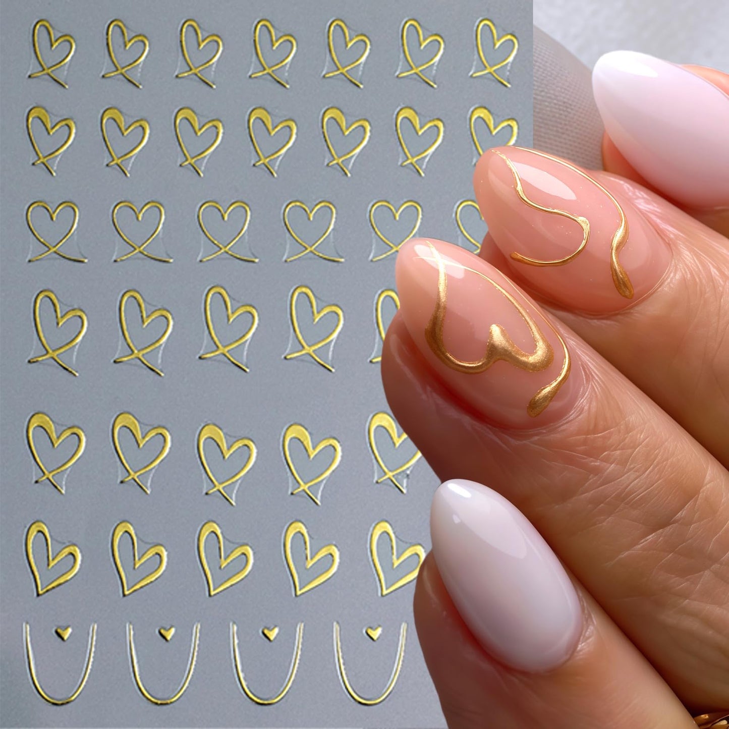 8Sheets Valentines Day Nail Art Sticker Set 3D Self Adhesive Hearts Nail Decals Love Hollow Peach Heart Shaped Nail Design Valentine French Sticker Nail Supplies for Women Valentine Holiday Nail Decor
