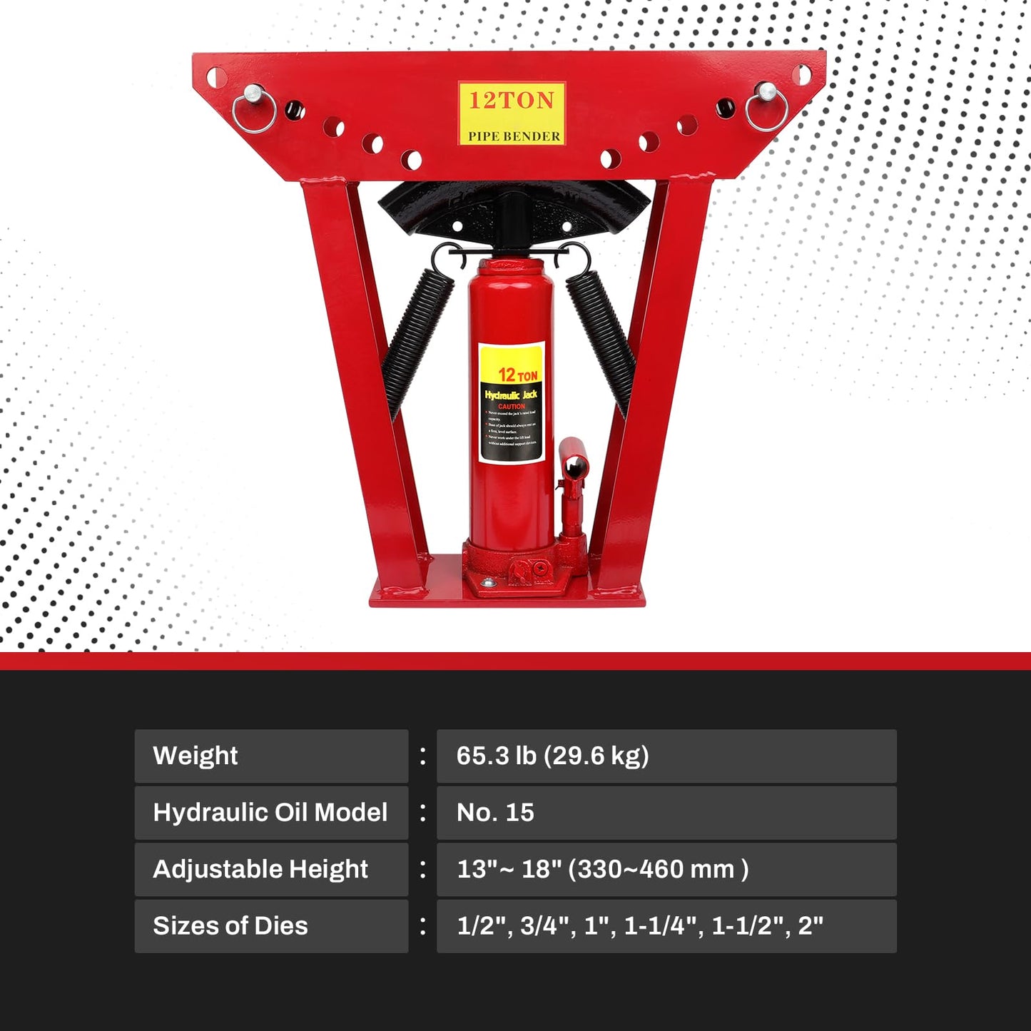 Hydraulic Pipe Bender, 12 Ton Manual Copper Pipe Bender, 90°-180° Adjustable Rollers Hydraulic Tubing Bender with 6 Dies for Steel Iron Metal Ratcheting