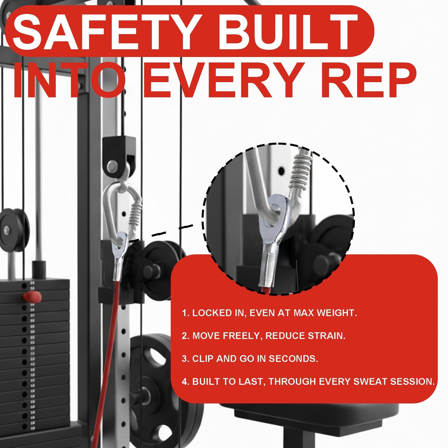 J Bryant Fitness Pulley Cable Replacement - 5mm(0.2inch) Heavy Duty Steel Wire Rope for Home Gym & Cable Machine Accessories Black/Red Cable for Weight Machine (Red, 115")"