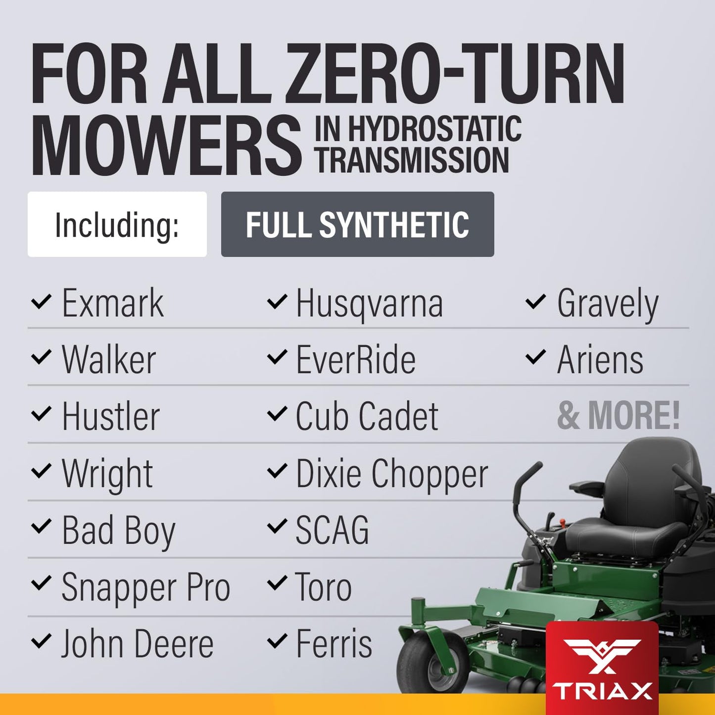 TRIAX Trans-Zero 20W-50 Full Synthetic Hydrostatic Transmission Oil | for Zero-Turn, Riding, and Stand-On Lawn Mowers | Unrivaled Year-Round Protection (1 Gallon)