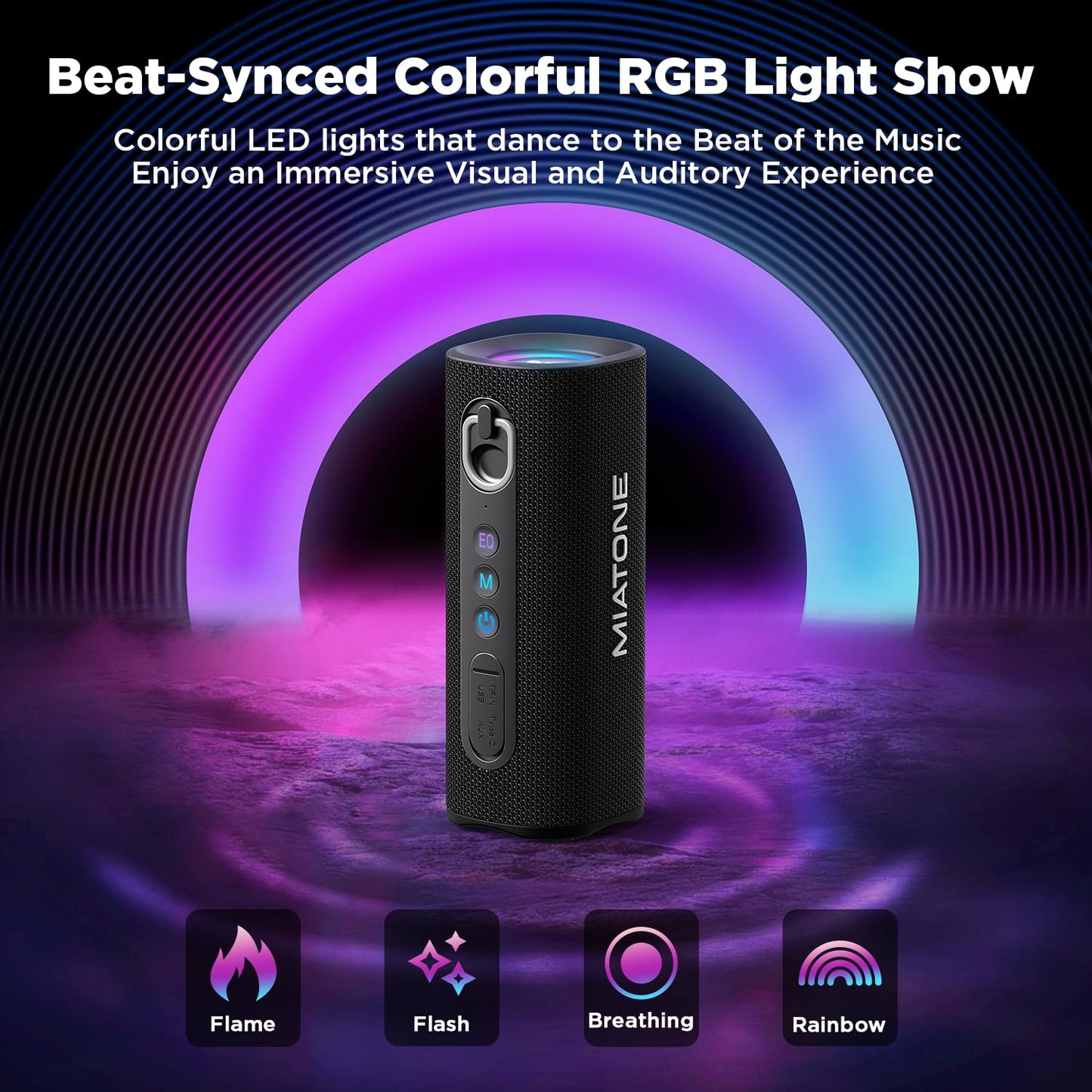 MIATONE Bluetooth Speaker 40W BT 6.0 Outdoor Portable Bluetooth Speakers with 3 EQ,Deep Bass,24H Playtime TWS,IPX7 Waterproof Shower Speakers Bluetooth Wireless Portable Speaker for Party/Beach-Black