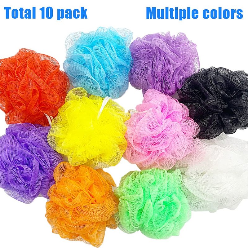 10 Pcs Bath Loofah Shower,Small Mesh Sponge Pouf Colorful Exfoliating Scrubber for Kids Women Men Body Wash,Random Color