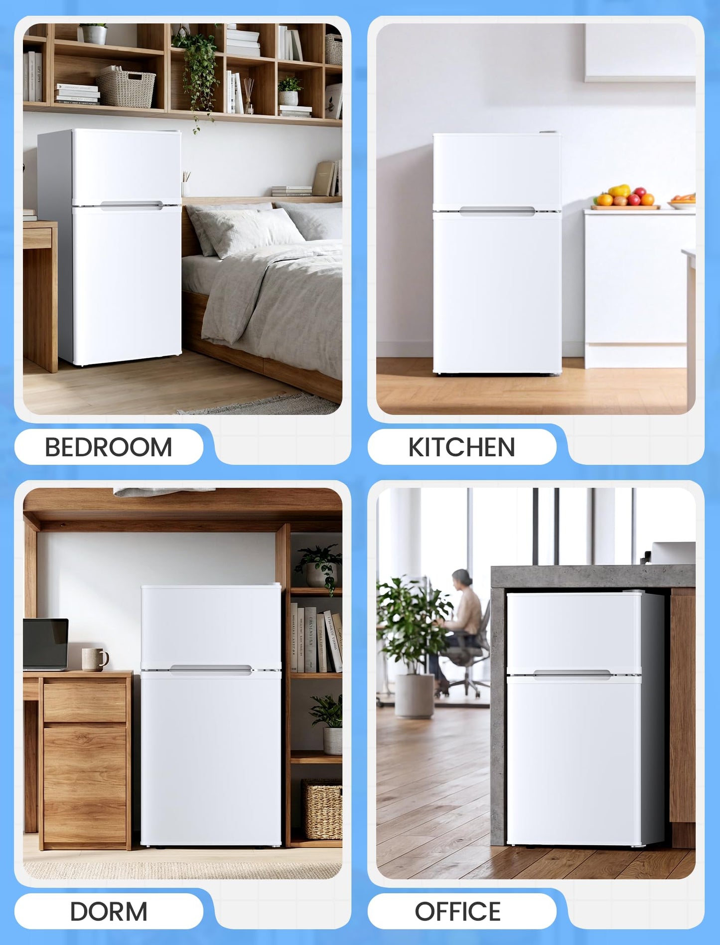 COWSAR 2.5 Cu.Ft Dorm Fridge with Freezer, Double Reversible Door Compact Refrigerator with 2 Removable Shelves, Commercial Drink Fridge for Bedroom, Office, Kitchen, Dorm, White