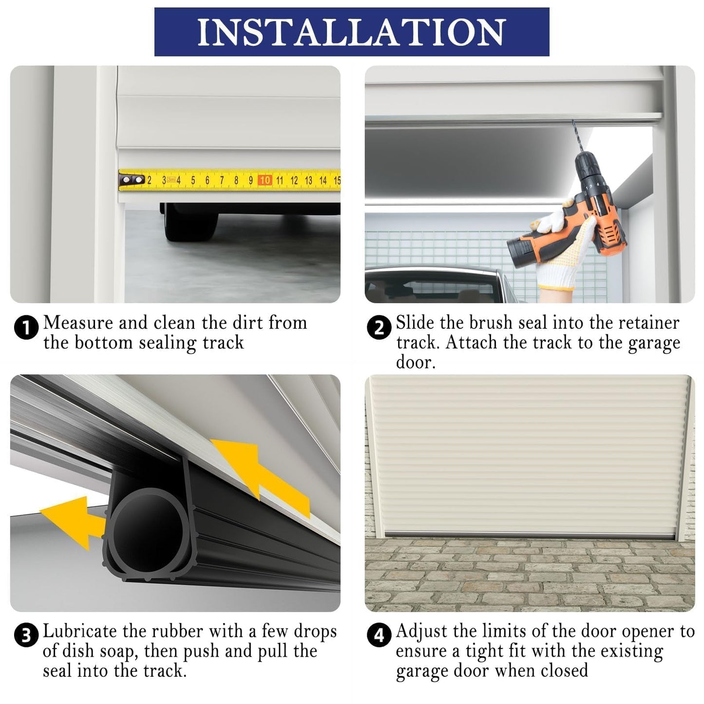Garage Door Seals, Heavy-Duty Garage Door Seals Bottom Rubber with Rodent Proof Steel Wool, Aluminum Track Retainer Base with Brush Seal Kit, Universal Garage Weather Stripping Kit (16.5ft)
