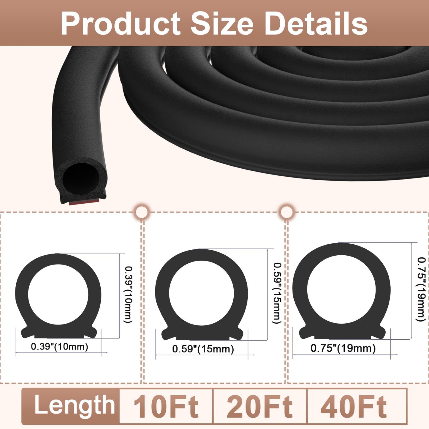 alophoty 20 Ft Rubber Weather Stripping Door Seal, D Shaped Automotive Weather Stripping, Car Door Seal Strip, Self Adhesive Soundproofing Weatherstripping for Doors Windows Car Truck Auto