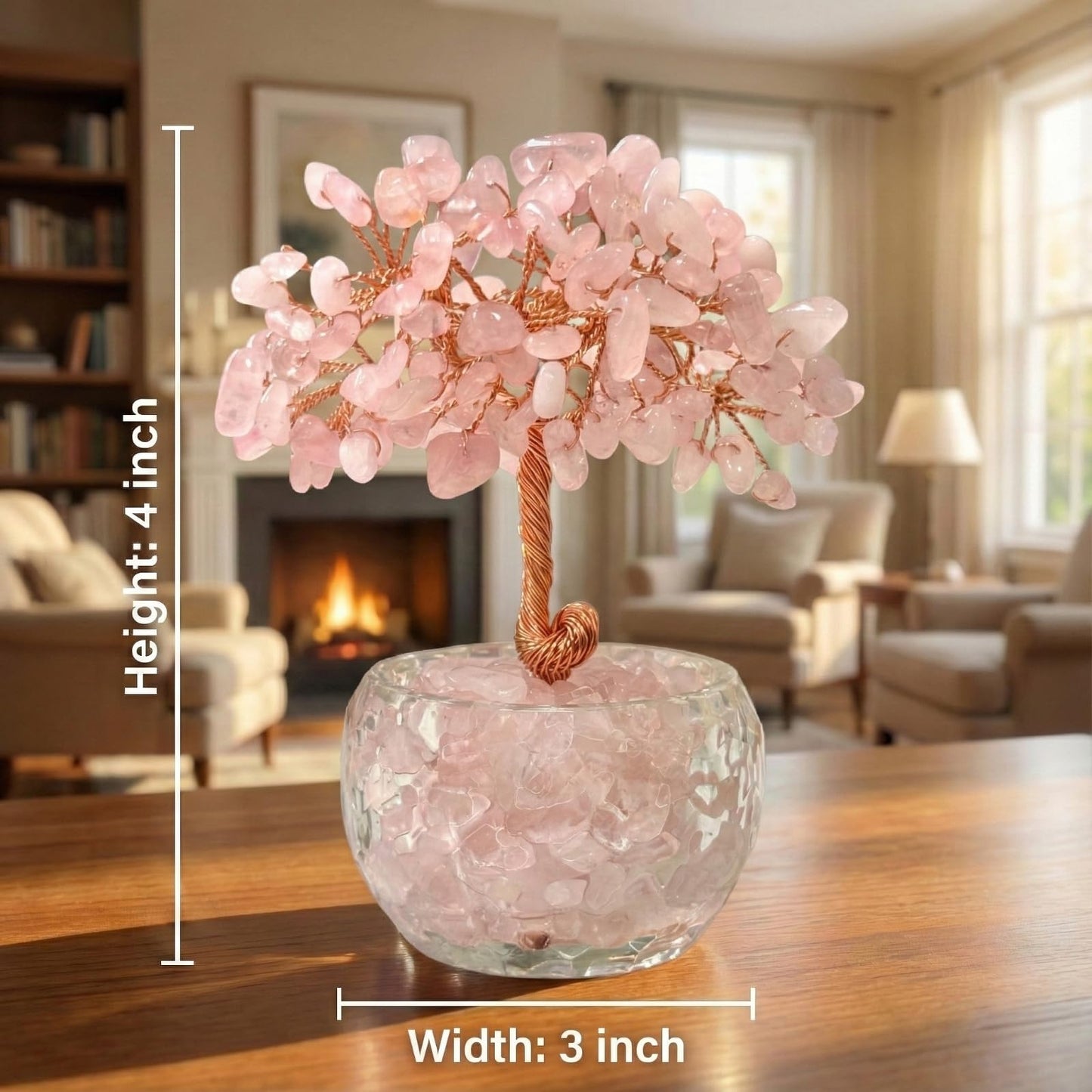 VELNORIX Rose Quartz Crystal Tree of Life - Natural Gemstone Feng Shui Bonsai - Healing Crystals Decor for Home Office, Attract Love & Relationships - Spiritual Gifts for Women (Pink)