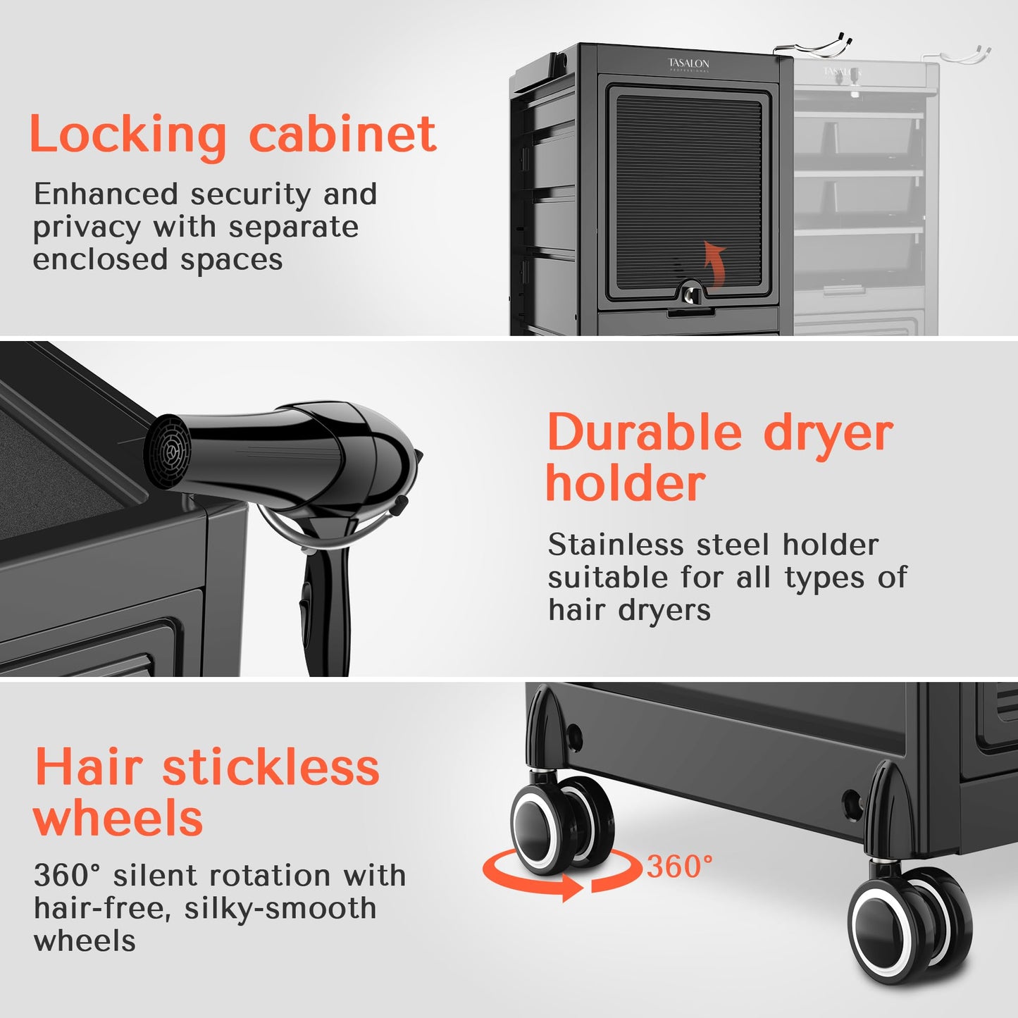 TASALON Premium Lockable Salon Trolley with Wheels and 6 Drawers & 2 Bucket, Versatile Salon Cart for Hair Stylist, Tattoo, Barber