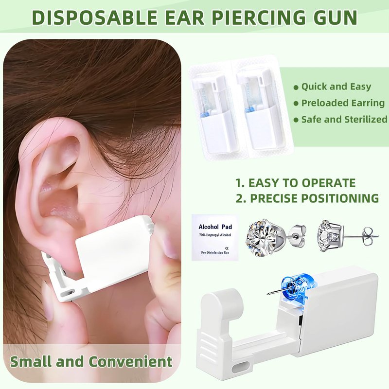 24 Pcs Ear Piercing Kit Disposable Ear Piercing Gun Kit with 8 Pcs Self Piercing Gun and 8 Pcs Earrings Stud 8 Pcs Cleaning Pads, 4mm