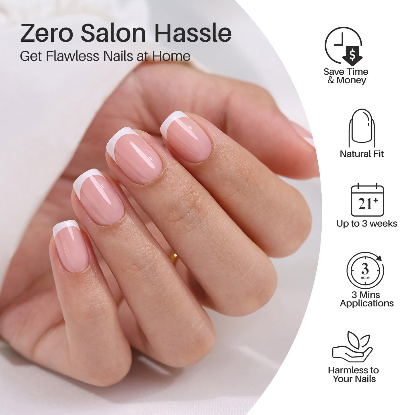 White French Tip Press on Nails - SHANGMENG Soft Gel Square Nails Short for Women Gift, Fit Perfectly & Natural Stick on Nails with Glue in 16 Sizes - 32 Reusable Fake Nails, White French